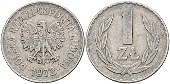 Польша 1 злотый 1972 MW KM 49.1 алюминий    4187-421