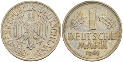ФРГ 1 МАРКА 1969 J KM 110, J.385 медно-никель 4544-543