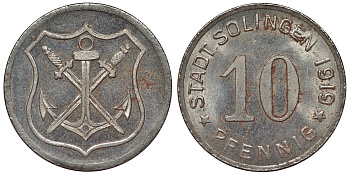 Германия, Золинген 10 пфеннигов 1919 Северный Рейн-Вестфалия, нотгельд Funck 508.5 железо 4119-1136