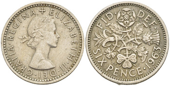 Великобритания 6 пенсов 1963 Елизавета II (1952-2022) KM 903, Spink 4149 медно-никель 4525-841