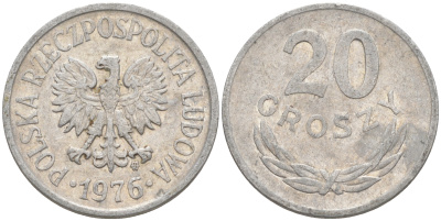 ПОЛЬША 20 ГРОШЕЙ 1976 MW KM А47 алюминий 106-452