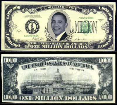 США 1000000 долларов ND президент Барак Обама, сувенирная банкнота бумага UNC (пресс) 6287-45-2-1