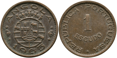 Португальская Ангола 1 эскудо 1963 KM 76 бронза 33-944