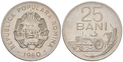 Румыния 25 бань (бани) 1960 KM 88 сталь плакированная никелем aUNC 218-449