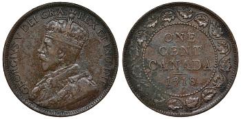 Канада 1 цент 1918 Георг V (1910-1936), большой формат KM 21 бронза 71-1444