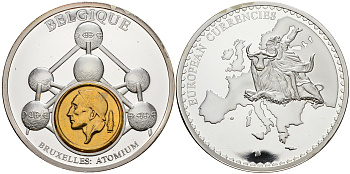 Нидерланды медаль 2002 серия первые монеты еврозоны, 54 гр., 50 мм.,с сертификатом, Греция, 2 евроцента  серебрение  PROOF  06-027-22