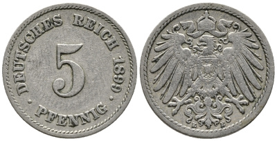 ГЕРМАНИЯ 5 ПФЕННИГОВ 1899 E KM 11, J. 12 медно-никель 39-735