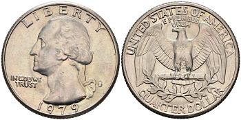 США 25 ЦЕНТОВ = КВОТЕР 1979 ВАШИНГТОН KM А164а медь плакированная медно-никелем 4589-253