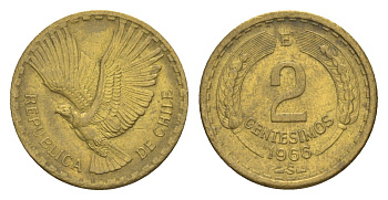 Чили 2 сентесимо 1966 KM 193 алюминиевая бронза aUNC 4643-558
