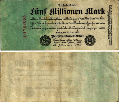 Германия 5000000 марок 1923 25 июля 1923, 5 миллионов марок Pick 95, Ros 94  бумага 7183-55-1-1
