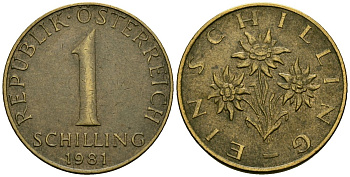 Австрия 1 шиллинг 1981 KM 2886 алюминиевая бронза 4135-526