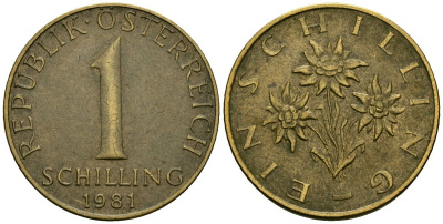Австрия 1 шиллинг 1981 KM 2886 алюминиевая бронза 4135-526
