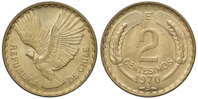 Чили 2 сентесимо 1970 KM 193 алюминиевая бронза aUNC 4118-154
