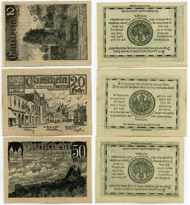 Австрия, Эггенбург набор из 3 банкнот 10, 20, 50 геллеров 1920 15-31 декабря 1920, нотгельд, земля Нижняя Австрия   бумага  UNC (пресс) 7555-25-1-2