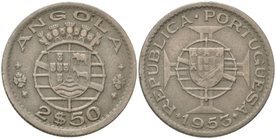Ангола 2 1/2 эскудо 1953 KM 77 медно-никель 4621-648