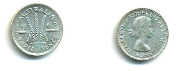 Австралия 3 пенса 1963 m, Елизавета II (1952-2022) KM 57 серебро 46-654