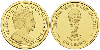 Остров Мэн 1/10 кроны 2013 Чемпионат мира по футболу в Бразилии KM NEW золото PROOF 00-806-74