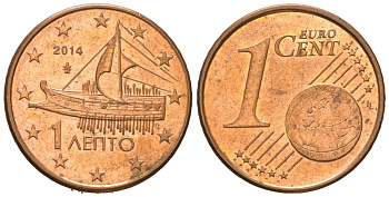 Греция 1 евроцент 2014 KM 181 сталь плакированная медью aUNC 4516-1057