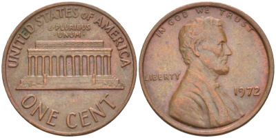 США 1 ЦЕНТ 1972 ЛИНКОЛЬН KM 201 медь цинк 4551-145