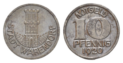 Варендорф 10 пфеннигов 1920 Funck 575.4, Men18 32804.4 железо 4511-1125