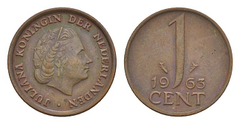 Нидерланды 1 цент 1965 KM 180 бронза 4632-436