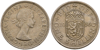 Великобритания 1 шиллинг 1966 Елизавета II (1952-2022), Шотландский герб KM 905, Spink 4148 медно-никель 4601-452