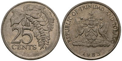 Тринидад и Тобаго 25 центов 1983 цветок дикая пуансеттия KM 32 медно-никель 4176-215