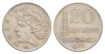 Бразилия 20 сентаво 1970 KM 579.2 медно-никель aUNC 4642-1041