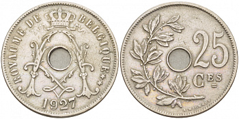 БЕЛЬГИЯ 25 САНТИМОВ 1927 BELGIQUE KM 68.1 медно-никель 4529-1121