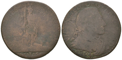 Сардинское королевство (Сардиния) 5 сольдо (солид) 1794 KM 91 серебро 110-457