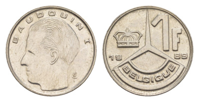 Бельгия 1 франк 1989 Belgique, Бодуэн I (1951-1993) KM 170 железо плакированное никелем 4632-563