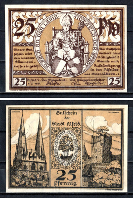 Альфельд (Пруссия, Ганновер) 25 пфеннигов 1921 Mehl Grabowski 11.1-1/2 бумага UNC (пресс) 7556-41-3-1