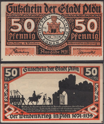 Плён 50 пфеннигов ND (1921) Grabowski 1064.2а бумага UNC (пресс) 2193-51-1-1