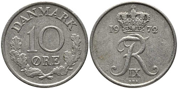 ДАНИЯ 10 ЭРЕ 1972 S; S, ФРЕДЕРИК IX (1947-1972) KM 849.2 медно-никель 116-232