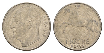 Норвегия 1 крона 1971 Улаф V (1957-1991) KM 409 медно-никель 4635-654