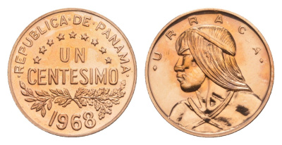 Панама 1 сентесимо 1968 Уррака, тираж 23.000 экземпляров KM 22 бронза PROOF 1526-1245