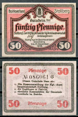 Германия, Штольберг 50 пфеннигов 1918 нотгельд, 31.12.1918 Tieste 7155.05.03 бумага UNC (пресс) 8614-49-1-1