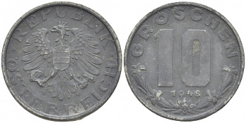 АВСТРИЯ 10 ГРОШЕЙ 1948 KM 2874 цинк 4402-613