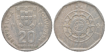 Португалия 20 эскудо 1987 KM 634 медно-никель 4142-1234