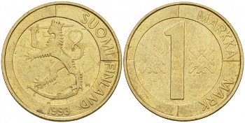 ФИНЛЯНДИЯ 1 МАРКА 1993 M KM 76 алюминиевая бронза 113-1156