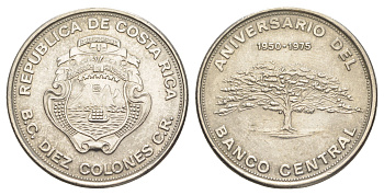 Коста-Рика 10 колонов 1975 25 лет Центральному Банку KM 204 никель UNC 4645-346