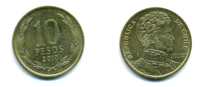 ЧИЛИ 10 ПЕСО 2010 ГЕНЕРАЛ БЕРНАРДО О ХИГГИНС KM 228.2 никель-бронза 37-1042