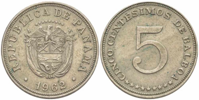 Панама 5 сентесимо 1962 KM 23.2 медно-никель 108-1032