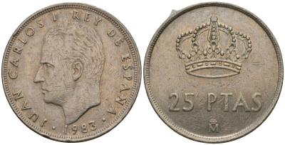 Испания 25 песет 1983 Хуан Карлос I (1975-2014) KM 824 медно-никель 183-117