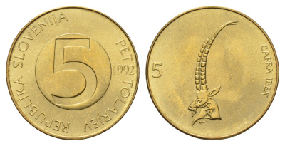 Словения 5 толаров 1992 KM 6 латунь UNC 4678-943