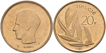 Бельгия 20 франков 1980 Belgie, Бодуэн I (1951-1993) KM 160 никель бронза    4595-617