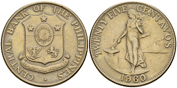 Филиппины 25 сентаво 1960  KM 189.1 медь цинк никель  UNC  4161-1152