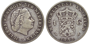 Нидерландские Антилы 1 гульден 1952 Юлиана (1948-1980) KM 2 серебро 4178-946