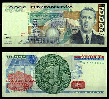 Мексика 10000 песо 1985 Pick 89 бумага 7198-20-2-1