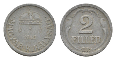 Венгрия 2 филлера 1943 BP KM 519 цинк 4665-535